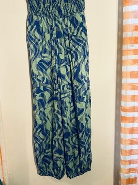 Anthropologie Blue & Green strapless Jumpsuit